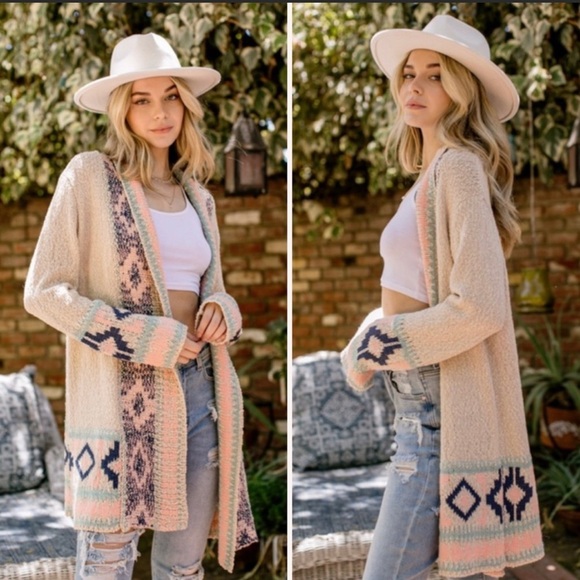 Boho Aztec Inspired Print Open Cardigan - Picture 4 of 5